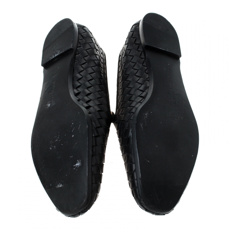 Pre Owned Bottega Veneta Black Intrecciato Leather Slip On Flats Size 39.5