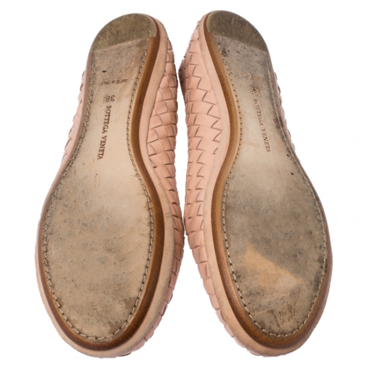 Pre Owned Bottega Veneta Blush Pink Intrecciato Leather Smoking Slippers Size 38