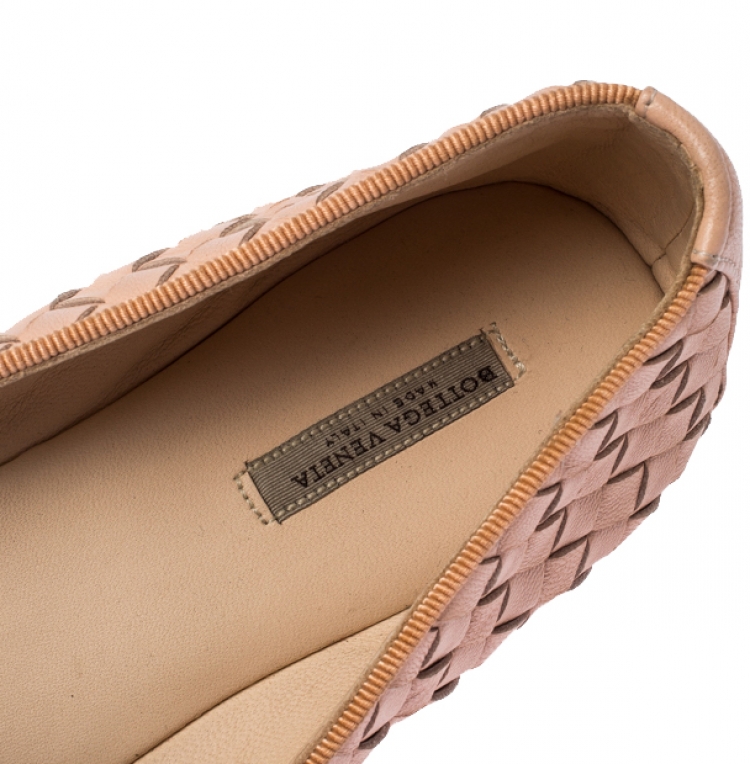 Pre Owned Bottega Veneta Blush Pink Intrecciato Leather Smoking Slippers Size 38
