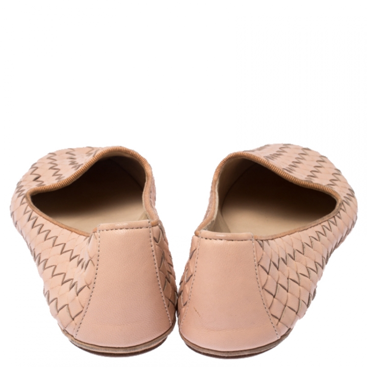 Pre Owned Bottega Veneta Blush Pink Intrecciato Leather Smoking Slippers Size 38