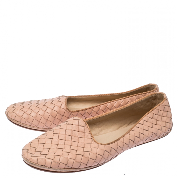 Pre Owned Bottega Veneta Blush Pink Intrecciato Leather Smoking Slippers Size 38