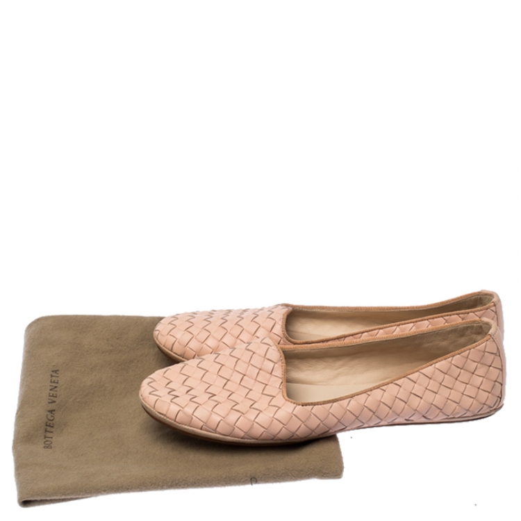 Pre Owned Bottega Veneta Blush Pink Intrecciato Leather Smoking Slippers Size 38