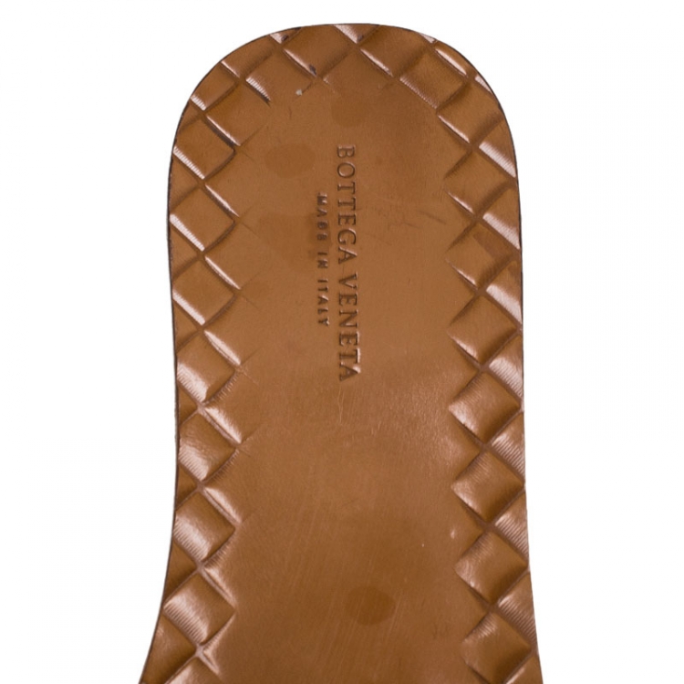 Pre Owned Bottega Veneta Beige Intrecciato Leather Flat Slides Size 38
