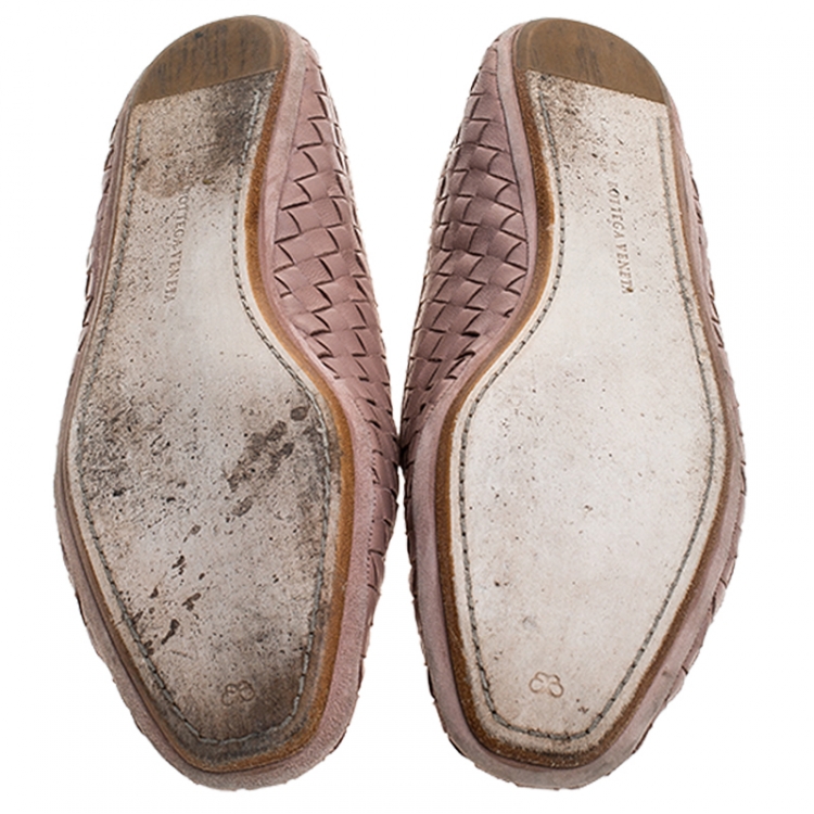 Pre Owned Bottega Veneta Pink Intrecciato Leather Loafers Size 38