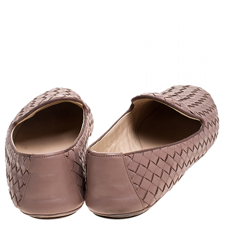 Pre Owned Bottega Veneta Pink Intrecciato Leather Loafers Size 38