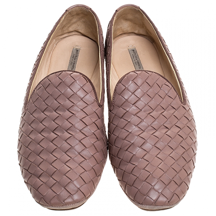 Pre Owned Bottega Veneta Pink Intrecciato Leather Loafers Size 38
