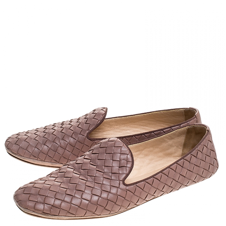 Pre Owned Bottega Veneta Pink Intrecciato Leather Loafers Size 38