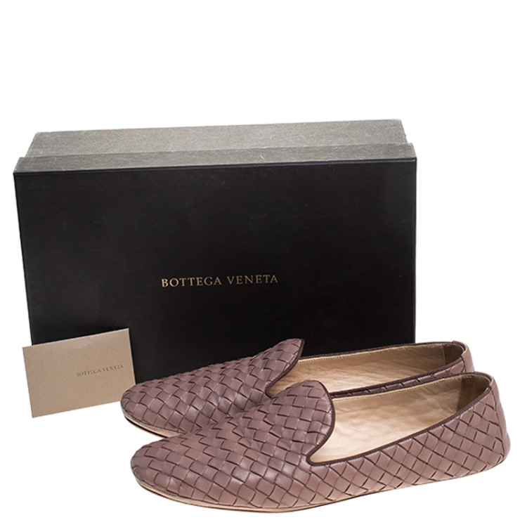 Pre Owned Bottega Veneta Pink Intrecciato Leather Loafers Size 38