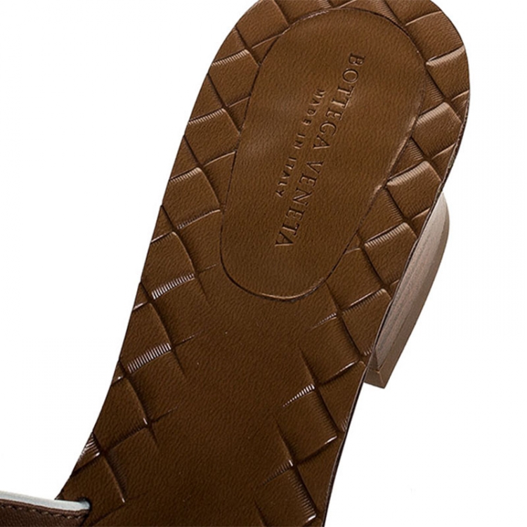 Pre Owned Bottega Veneta White Intrecciato Leather Butterfly Applique Ravello Flat Slides Size 36