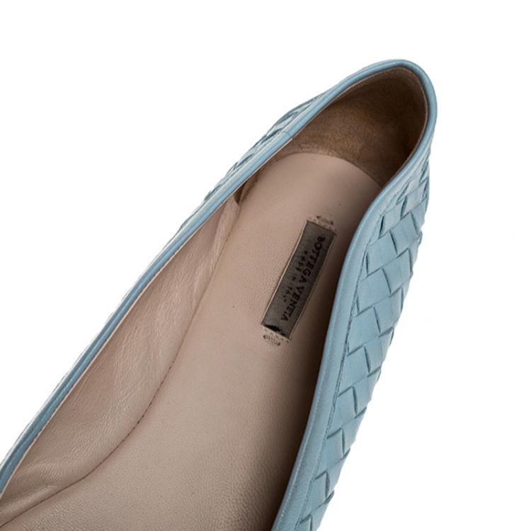 Pre Owned Bottega Veneta Blue Intrecciato Leather Ballet Flats Size 38