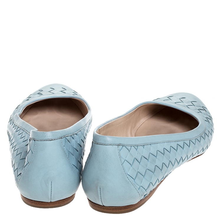 Pre Owned Bottega Veneta Blue Intrecciato Leather Ballet Flats Size 38