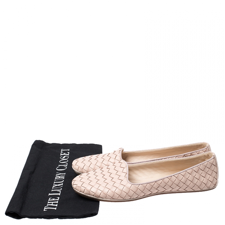 Pre Owned Bottega Veneta Beige Intrecciato Leather Smoking Slippers Size 37