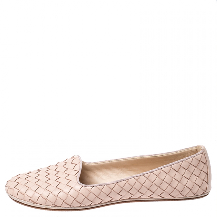 Pre Owned Bottega Veneta Beige Intrecciato Leather Smoking Slippers Size 37