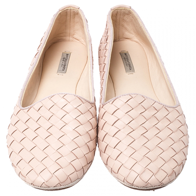 Pre Owned Bottega Veneta Beige Intrecciato Leather Smoking Slippers Size 37