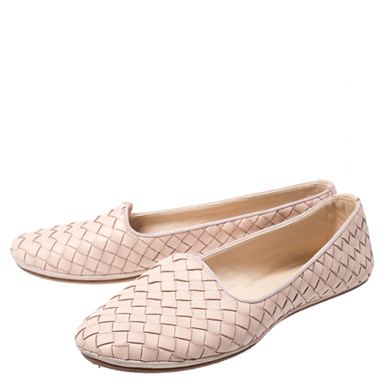 Pre Owned Bottega Veneta Beige Intrecciato Leather Smoking Slippers Size 37
