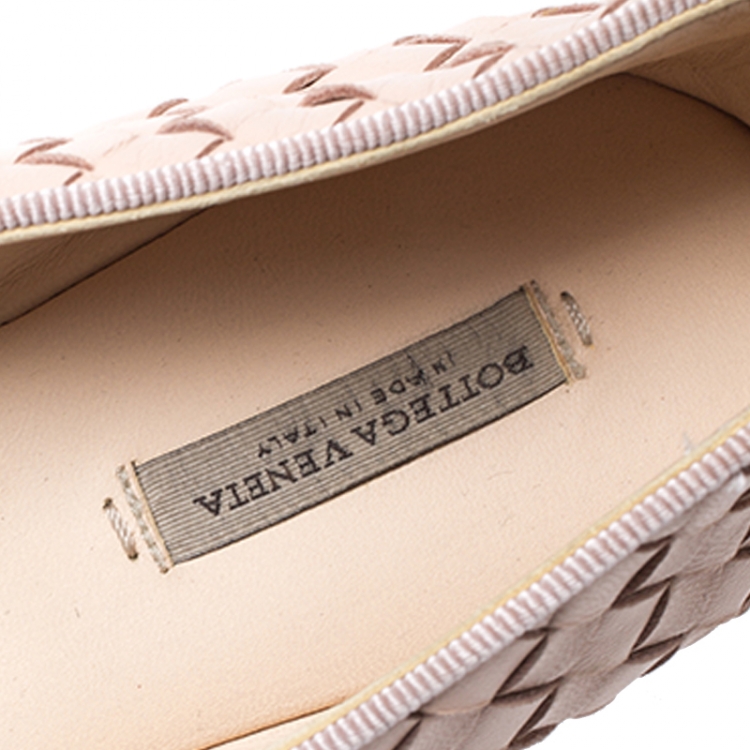 Pre Owned Bottega Veneta Beige Intrecciato Leather Smoking Slippers Size 37
