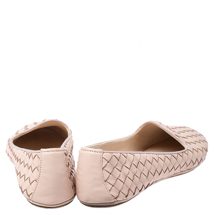 Pre Owned Bottega Veneta Beige Intrecciato Leather Smoking Slippers Size 37
