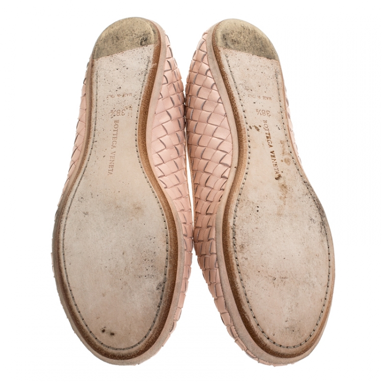 Pre Owned Bottega Veneta Blush Pink Intrecciato Leather Ballet Flats Size 38.5