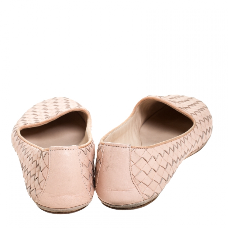 Pre Owned Bottega Veneta Blush Pink Intrecciato Leather Ballet Flats Size 38.5