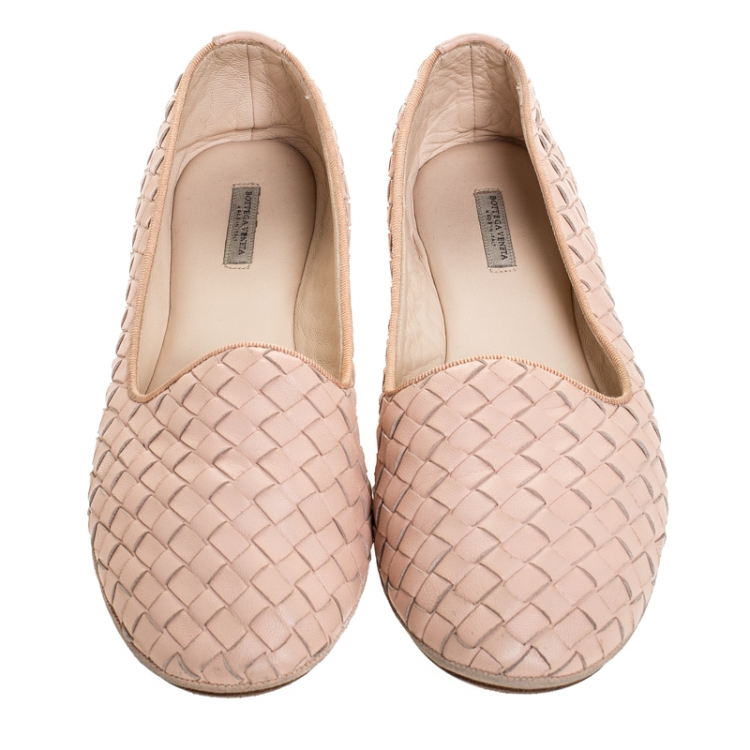 Pre Owned Bottega Veneta Blush Pink Intrecciato Leather Ballet Flats Size 38.5