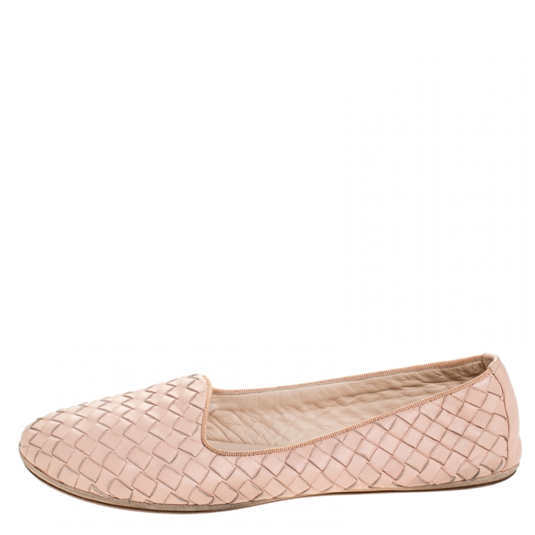 Pre Owned Bottega Veneta Blush Pink Intrecciato Leather Ballet Flats Size 38.5