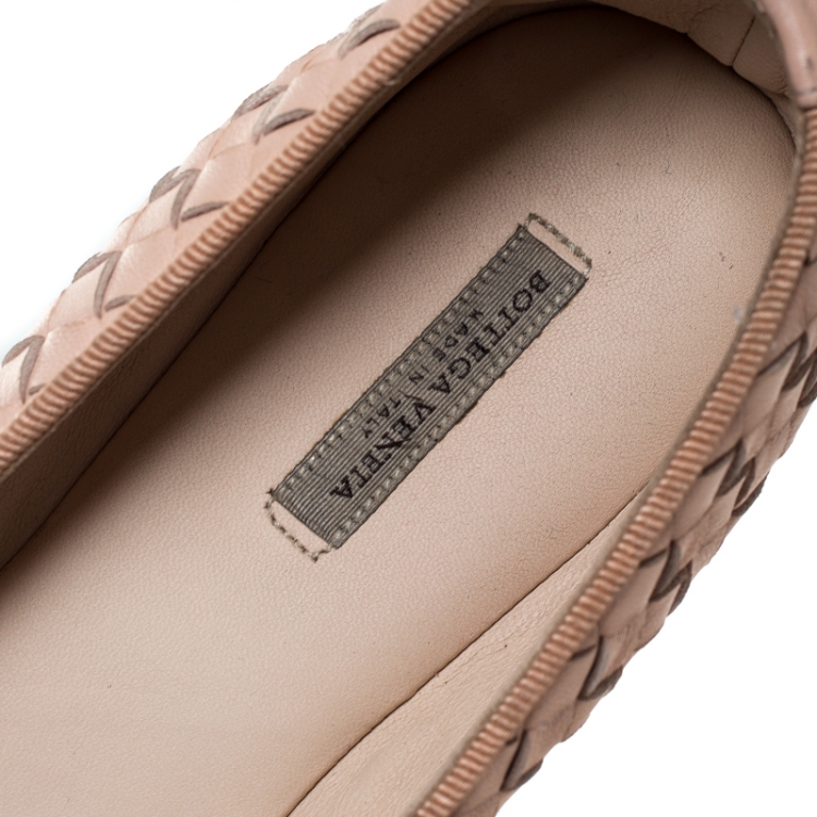 Pre Owned Bottega Veneta Blush Pink Intrecciato Leather Ballet Flats Size 38.5