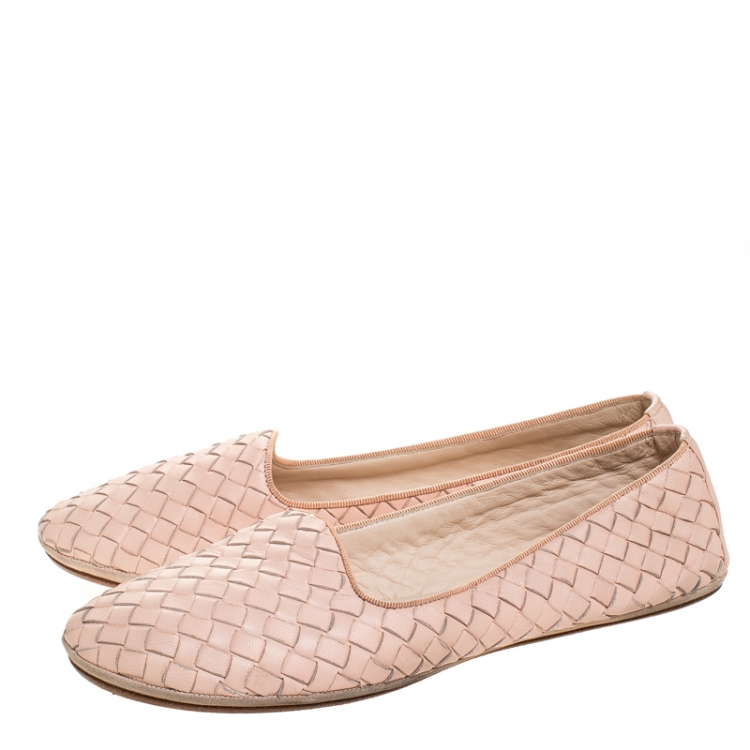 Pre Owned Bottega Veneta Blush Pink Intrecciato Leather Ballet Flats Size 38.5