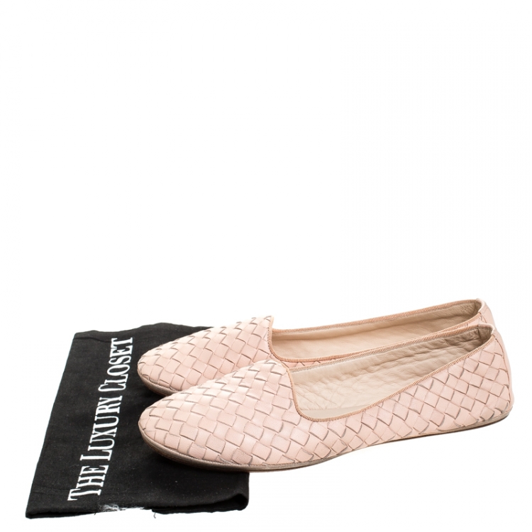 Pre Owned Bottega Veneta Blush Pink Intrecciato Leather Ballet Flats Size 38.5
