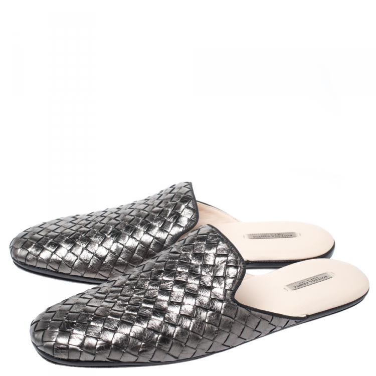 Pre Owned Bottega Veneta Metallic Intrecciato Leather Mules Size 39
