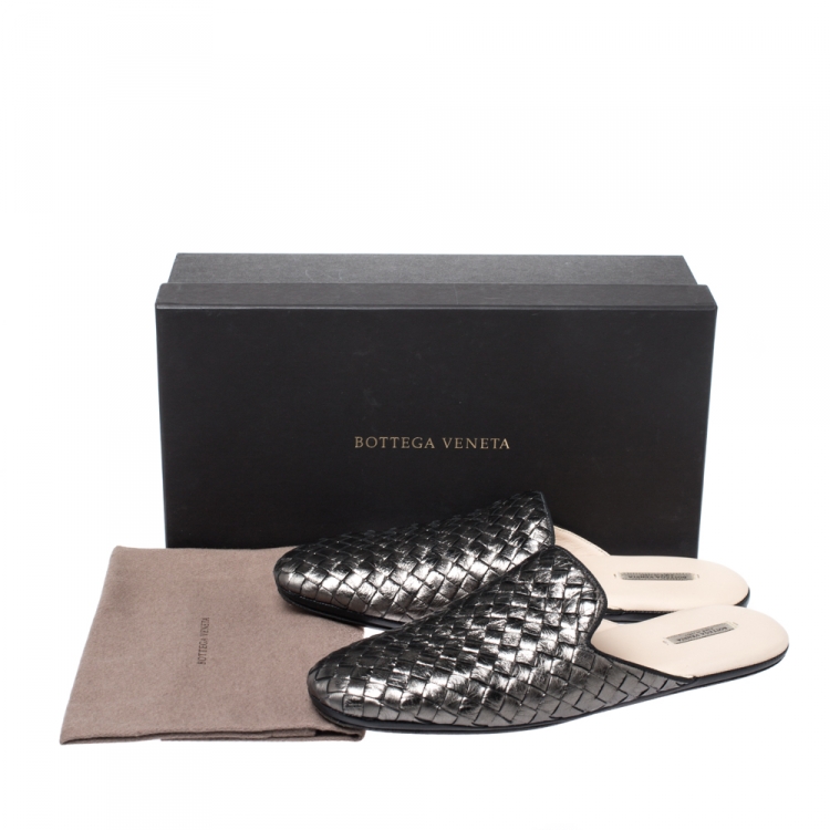 Pre Owned Bottega Veneta Metallic Intrecciato Leather Mules Size 39