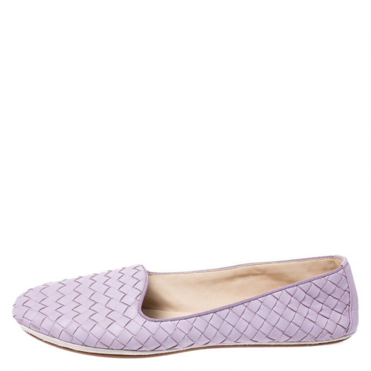 Pre Owned Bottega Veneta Lavender Intrecciato Leather Ballet Flats Size 40