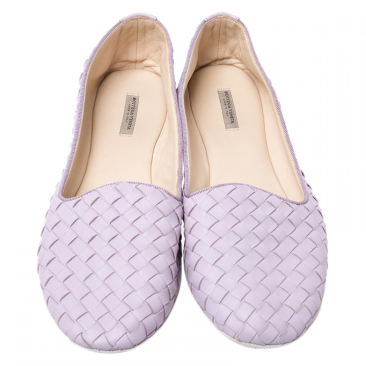 Pre Owned Bottega Veneta Lavender Intrecciato Leather Ballet Flats Size 40