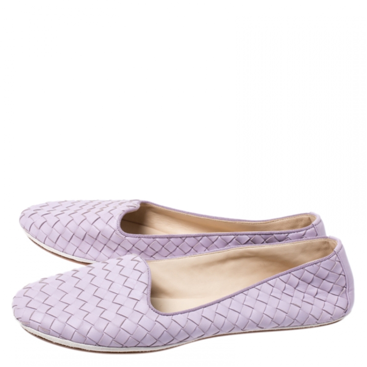 Pre Owned Bottega Veneta Lavender Intrecciato Leather Ballet Flats Size 40