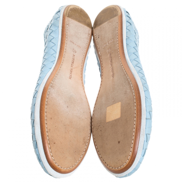 Pre Owned Bottega Veneta Pale Blue Intrecciato Leather Ballet Flats Size 40