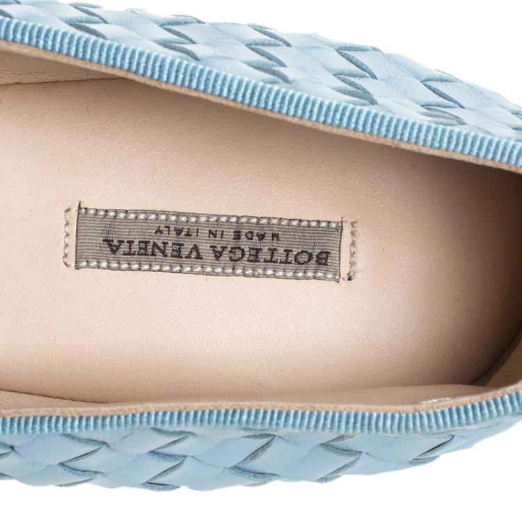 Pre Owned Bottega Veneta Pale Blue Intrecciato Leather Ballet Flats Size 40