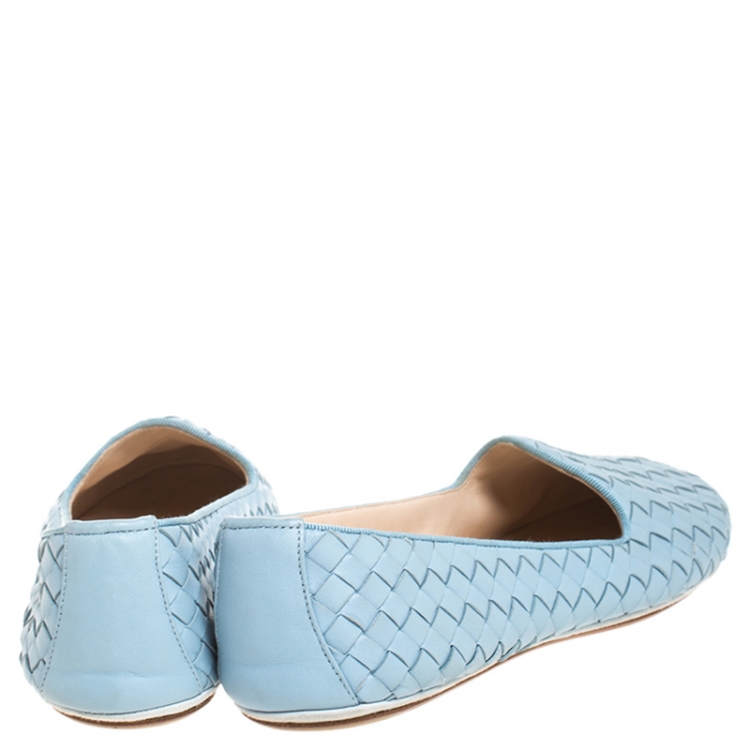 Pre Owned Bottega Veneta Pale Blue Intrecciato Leather Ballet Flats Size 40