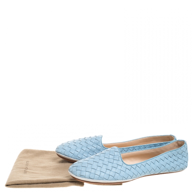 Pre Owned Bottega Veneta Pale Blue Intrecciato Leather Ballet Flats Size 40