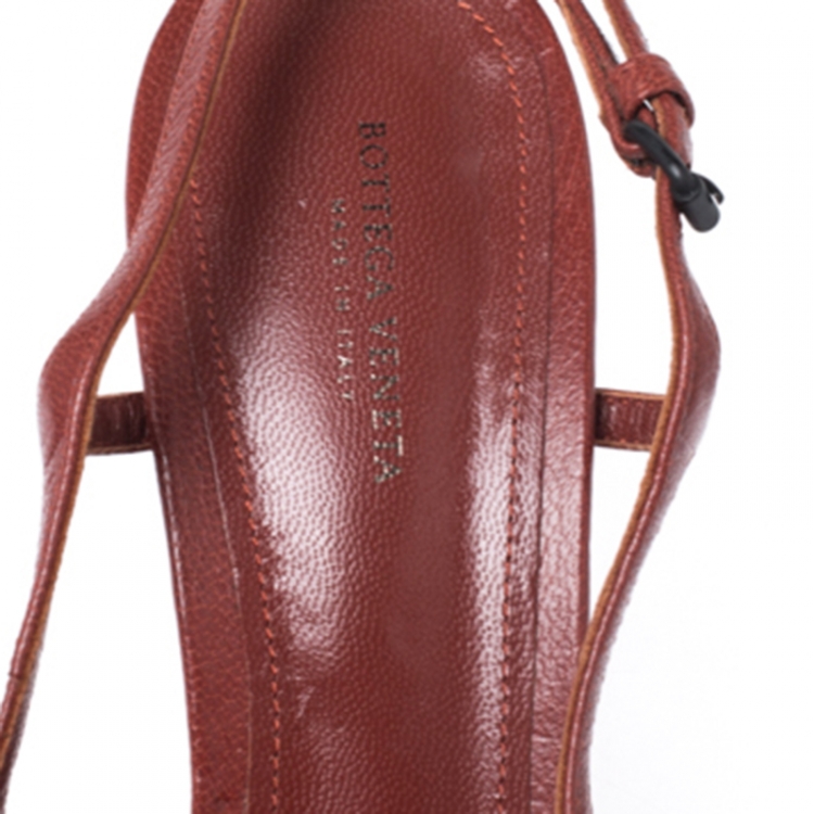 Pre Owned Bottega Veneta Brown Woven Leather Slingback Sandals Size 39