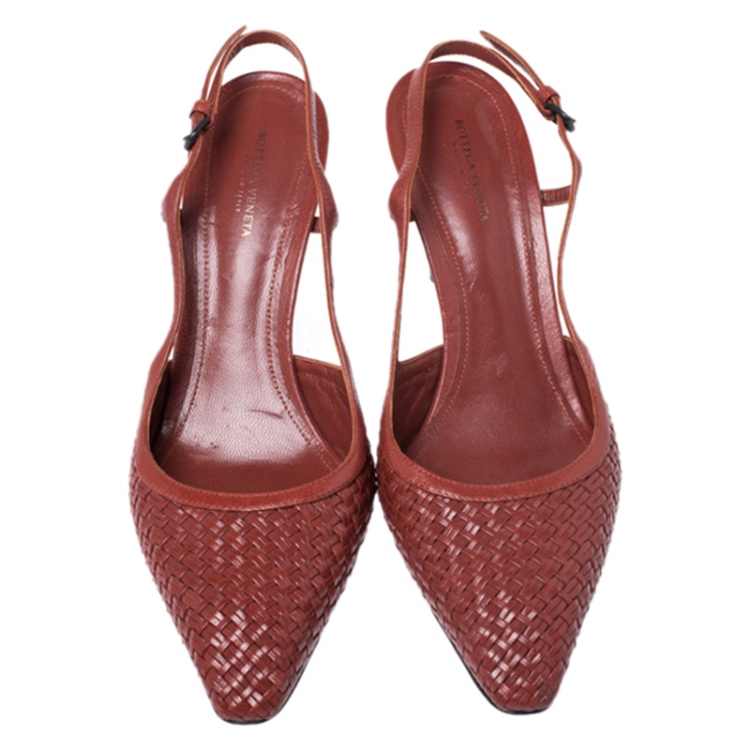 Pre Owned Bottega Veneta Brown Woven Leather Slingback Sandals Size 39