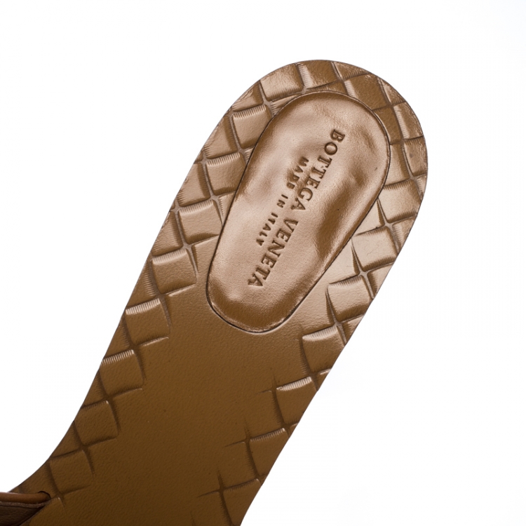 Pre Owned  Bottega Veneta Brown Intrecciato Leather Slide Sandals Size 41