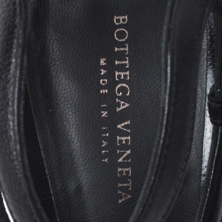 Pre Owned Bottega Veneta Black Satin And Leather Trim Ankle Strap Sandals Size 38