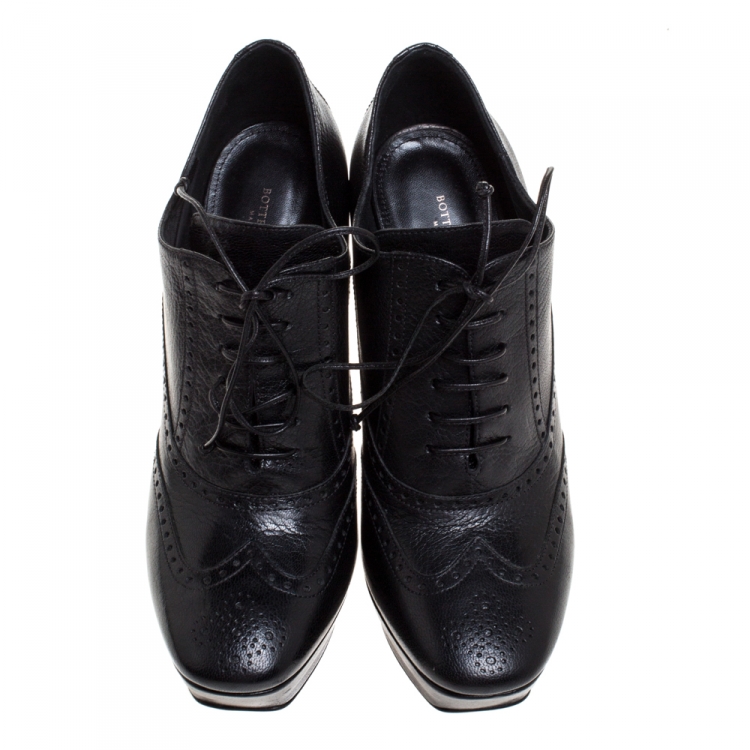 Pre Owned Bottega Veneta Black Brogue Leather Wingtip Ankle Boots Size 39
