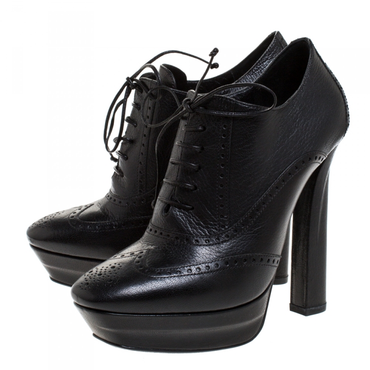 Pre Owned Bottega Veneta Black Brogue Leather Wingtip Ankle Boots Size 39