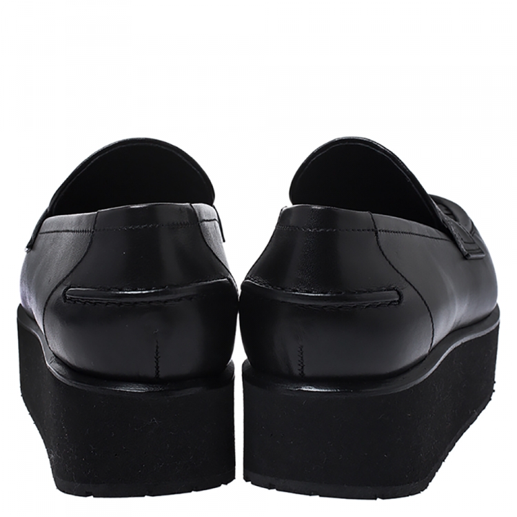 Pre Owned Bottega Veneta Black Intrecciato Leather Platform Loafers Size 39