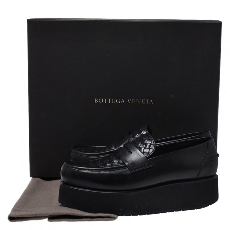 Pre Owned Bottega Veneta Black Intrecciato Leather Platform Loafers Size 39