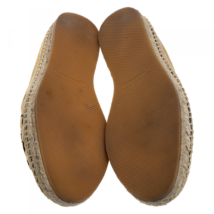 Pre Owned Bottega Veneta Metallic Gold Intrecciato Leather Espadrille Sneakers Size 36
