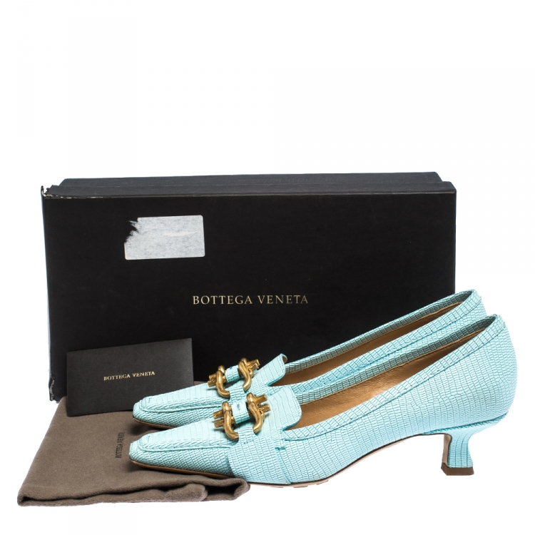 Pre Owned Bottega Veneta Blue Lizard Embossed Leather Madame Pumps Size 36
