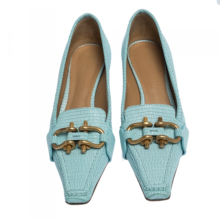 Pre Owned Bottega Veneta Blue Lizard Embossed Leather Madame Pumps Size 36