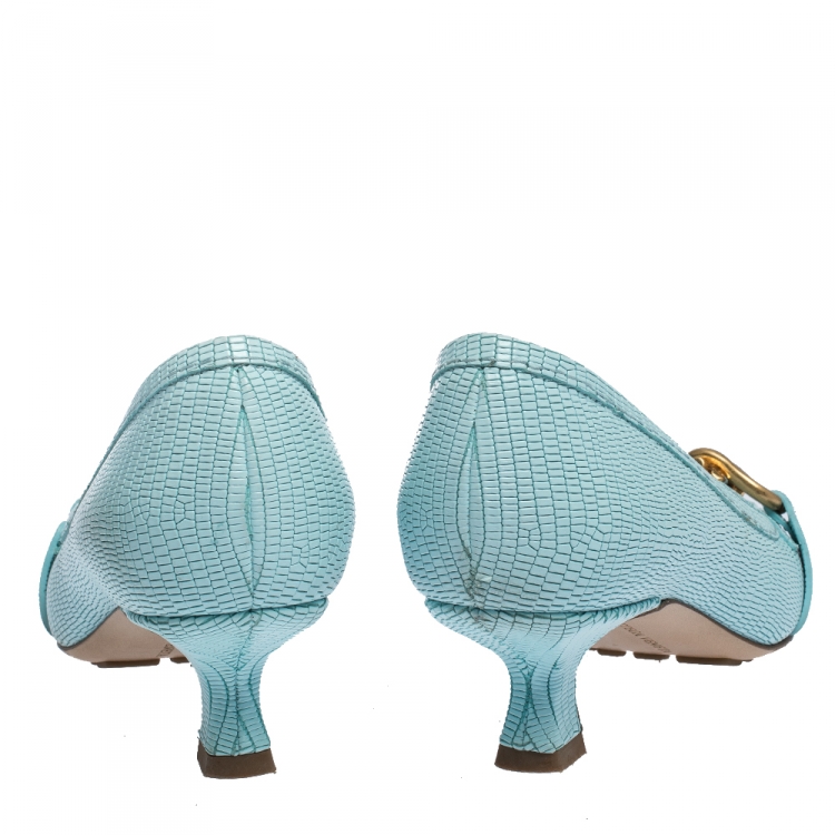 Pre Owned Bottega Veneta Blue Lizard Embossed Leather Madame Pumps Size 36