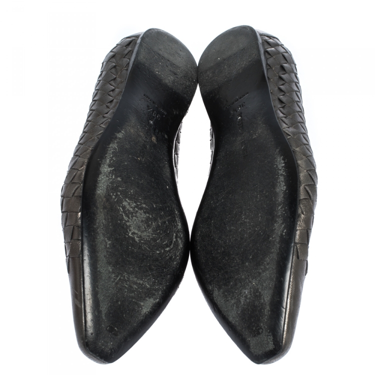 Pre Owned Bottega Veneta Metallic Intrecciato Leather Pointed Toe Ballet Flats Size 38.5
